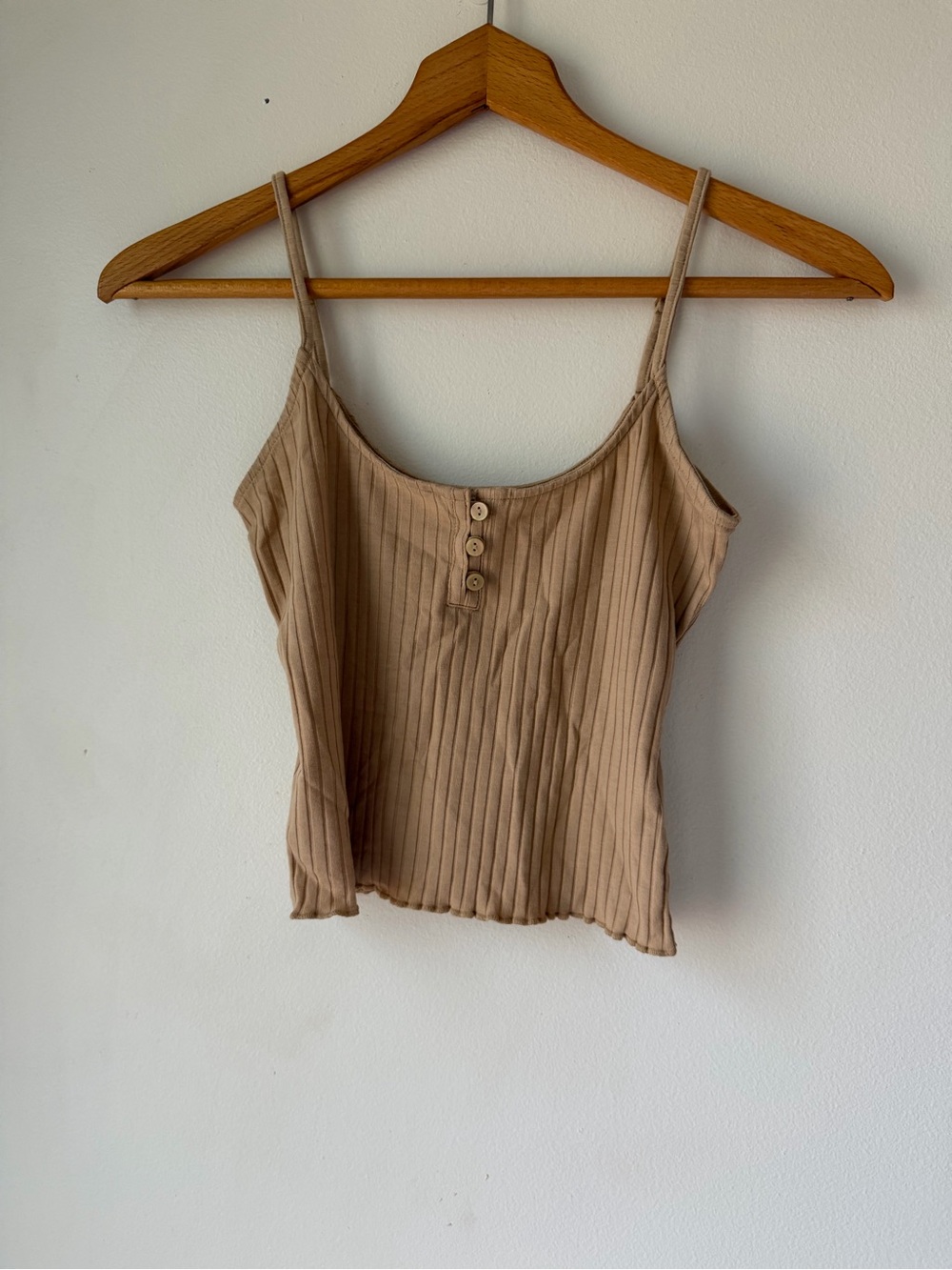 American Eagle Outfitters Beige Ribbed Button-Front Cami